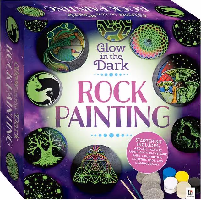 Hinkler Glow In The Dark Neon Rock Art Painting Kit, Multicolour