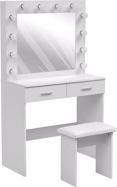 PAWNORA Hollywood LED Dressing Table with Chair in White