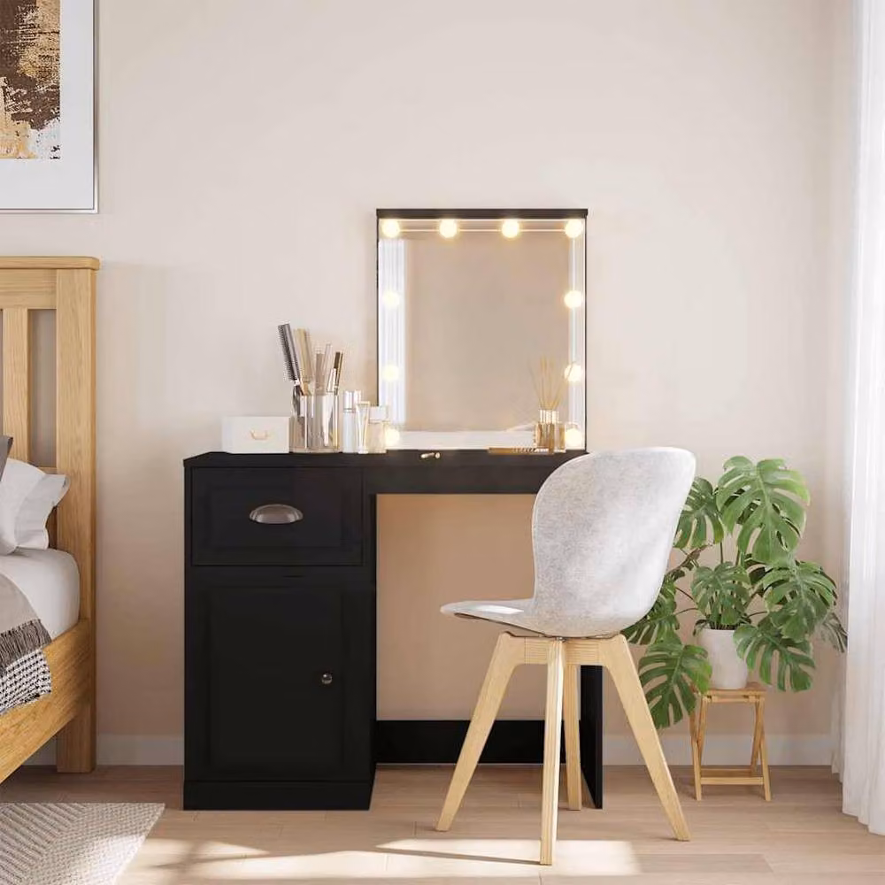 Berkfield Home Beautiful Dressing Table with Hollywood LED Lights, Black, W: 90 cm, D: 42 cm, H: 132.5 cm – 2