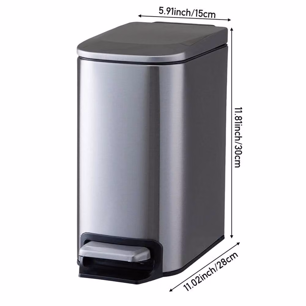 EONLION 6L Sandstone Foot Pedal Dustbin in Silver with Soft Close and Removable Inner Bucket, Width: 30 cm – 2