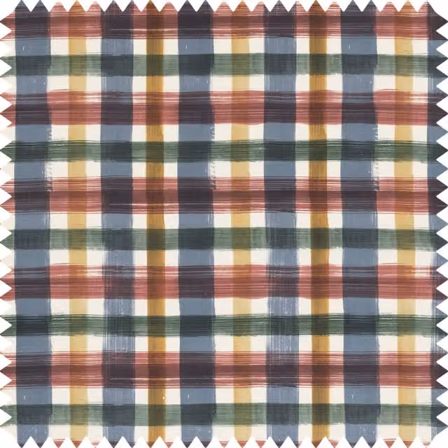 House of Hackney London Fields Check Organic Cotton Linen in Salvia Green and Multicolour