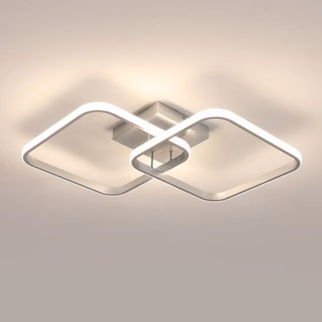 Pheashine Silver Interlocking Double Square LED Ceiling Light, 42W, 4500K, W/D/H: 59 x 29 x 10 cm