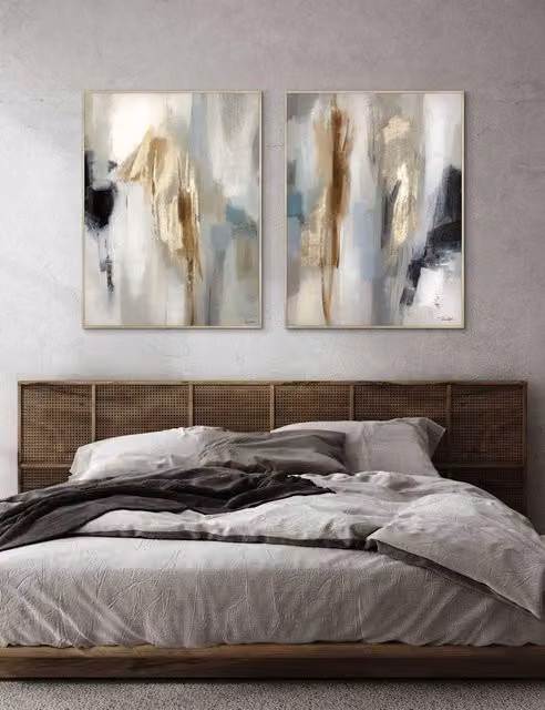 Gallery Direct Set of 2 Modern Abstract Canvas Wall Art in Grey, Blue, Gold and Multicolour