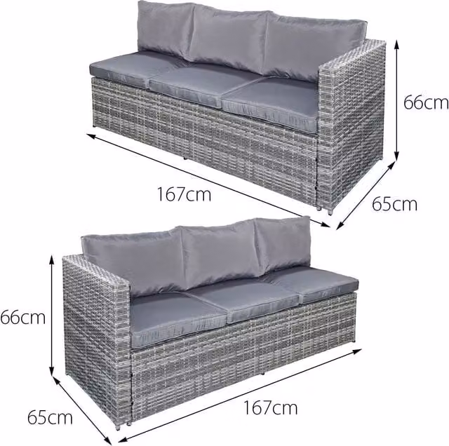 Oseasons Malta 9 Seat U-Shape Rattan Firepit Sofa Set in Mixed Grey with Grey Cushions