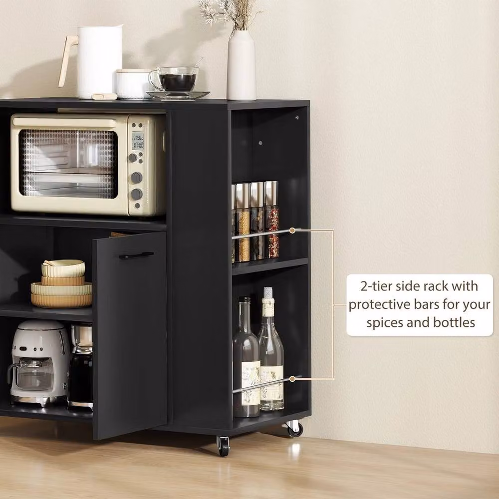 NESTLUNE Modern Kitchen Island on Wheels with 2-Door Cabinet in Black, W/D/H: 100 x 15 x 75 cm – 4