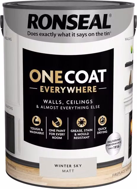 Ronseal One Coat Everywhere Matt Paint in Silver and White, 5L – 4