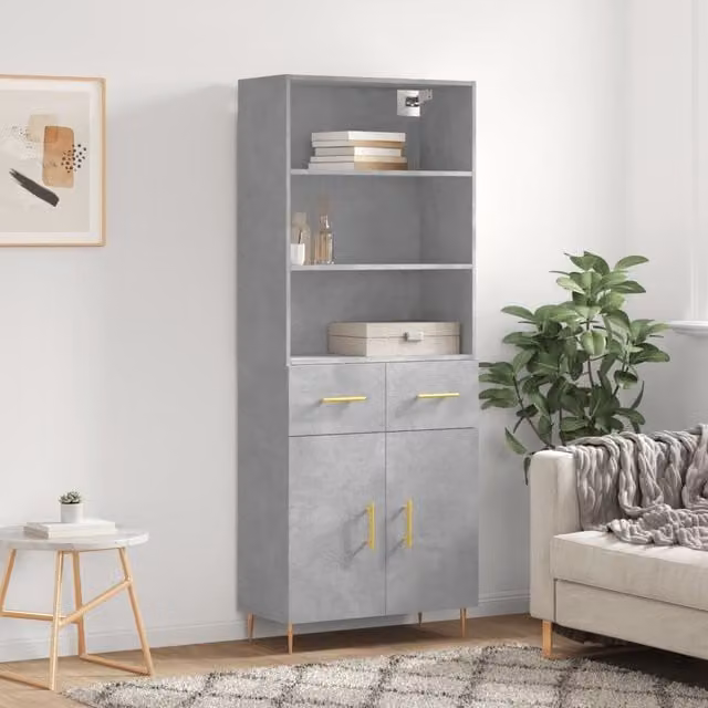 Berkfield Home Modern Highboard in Concrete Grey with Hinged Doors and Internal Shelves, W/D/H: 69.5 x 34 x 180 cm