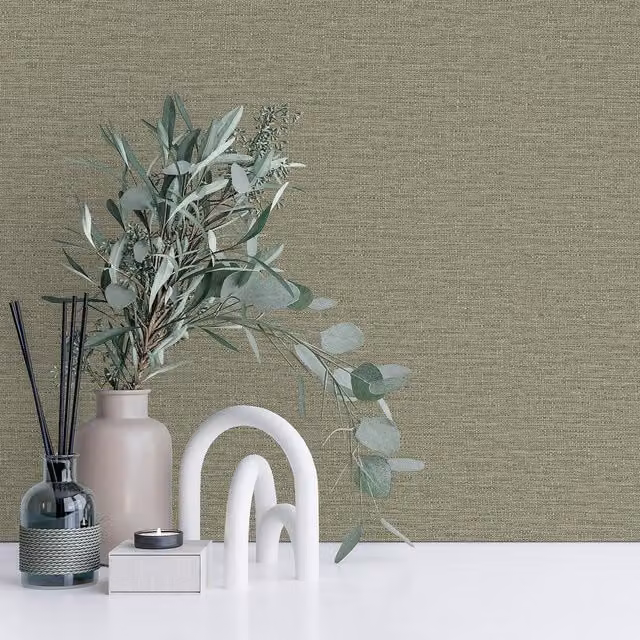 Grandeco Non-Woven Abstract Plain Wallpaper in Green