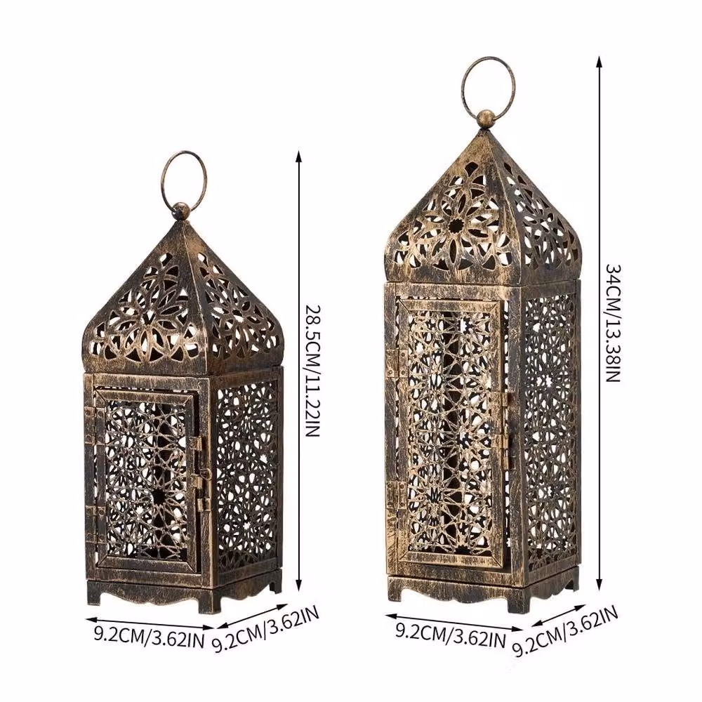 EONLION Set of 2 Moroccan Lantern Candle Holders in Bronze, Height: 100 cm – 2