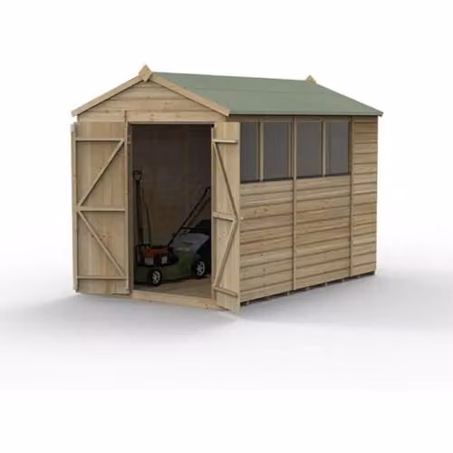 Forest Garden Apex Wooden Shiplap Shed in Brown with 4 Windows and 2 Doors