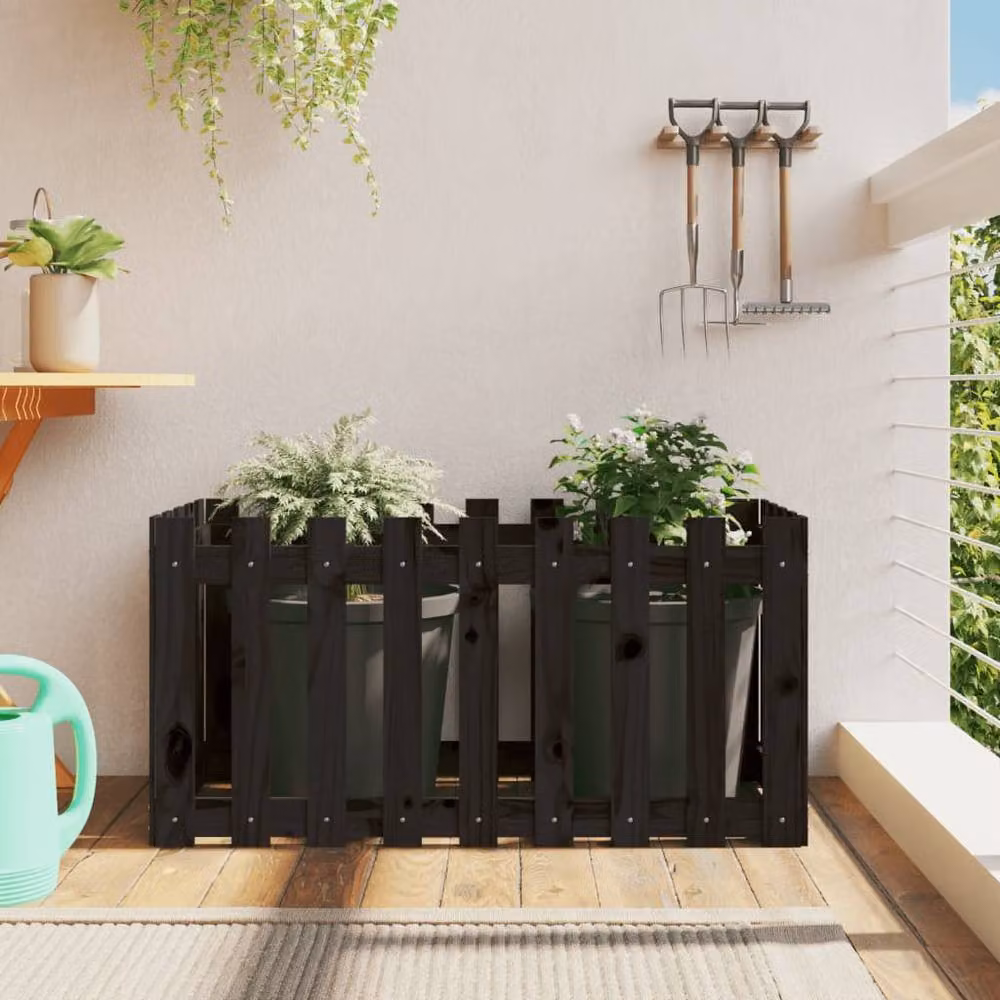 Berkfield Home Garden Raised Bed with Fence Design in Black, Solid Wood and Plastic, W: 100 cm, D: 50 cm, H: 50 cm – 2
