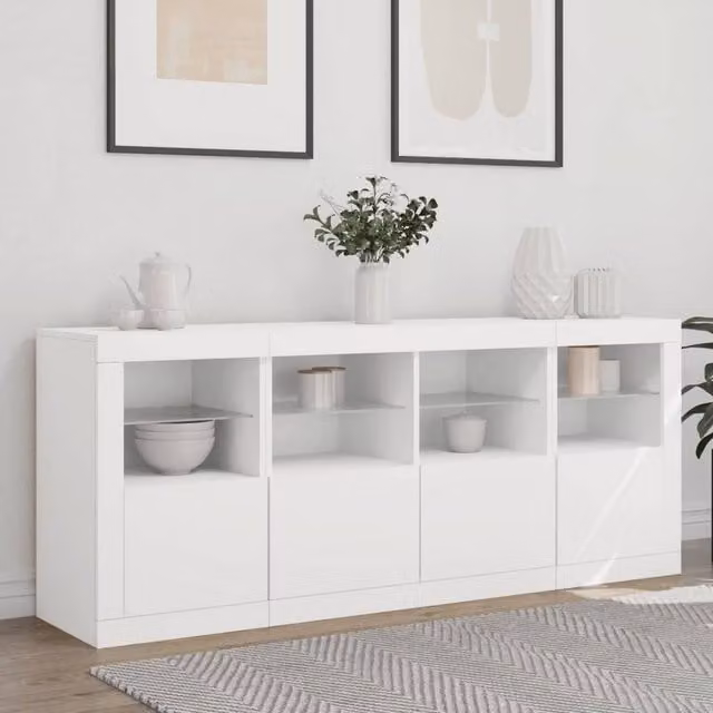 Berkfield Home Modern White Sideboard with Integrated LED Lights, W/D/H: 163 x 37 x 67 cm