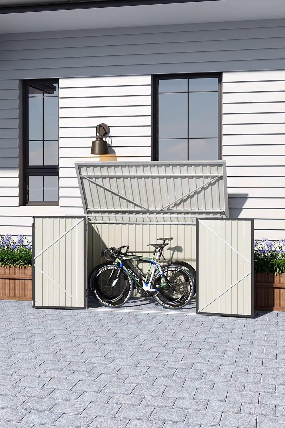 H&O Direct Heavy Duty Steel Outdoor Garden Bicycle Storage Shed, Black, W/D/H: 210 x 130 x 105 cm – 2
