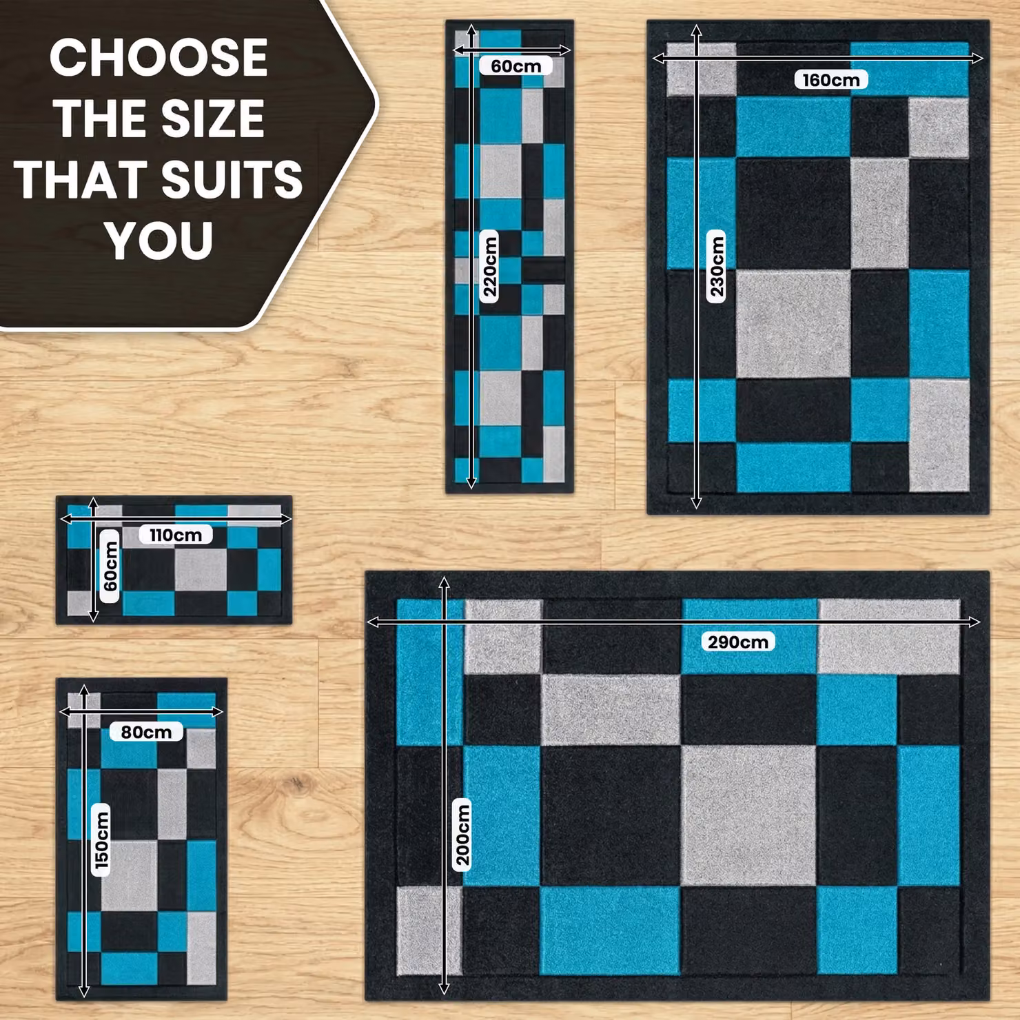 Smart Living Havana Modern Hand Carved Geometric Area Rug in Petrol Multicolour, W: 200 cm, D: 290 cm – 2