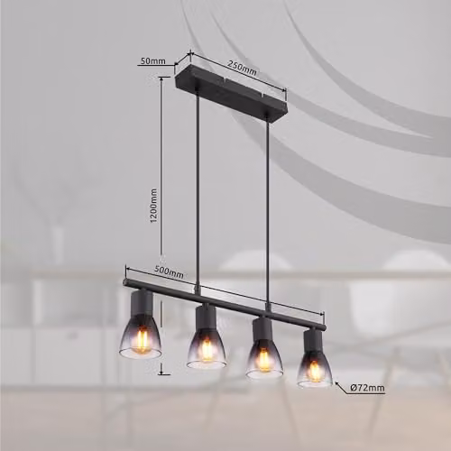 Netlighting Satella Bar Pendant Ceiling Light in Black with Smoke Grey Glass Shades, 4x E14, W/D/H: 120 x 52 x 25 cm – 3