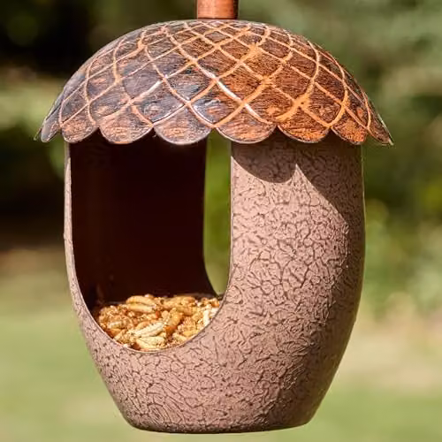 Peckish Acorn Shaped Metal Bird Feeder, Brown, W/D/H: 14.0 x 18.0 x 14.0 cm
