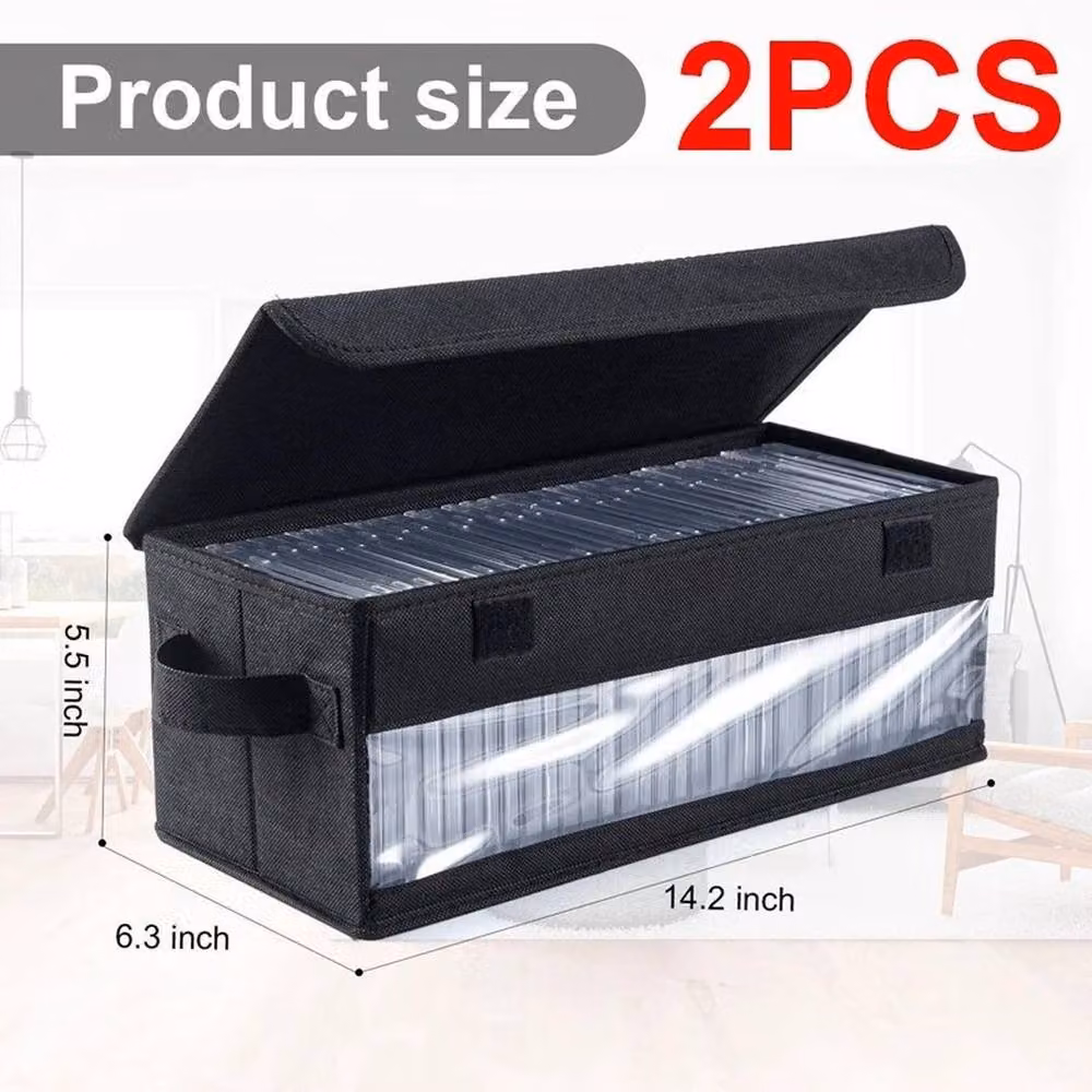 EONLION 2-Piece Black Fabric DVD Storage Boxes with Lids and Handles – 2