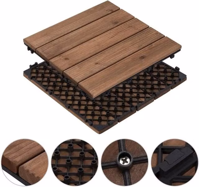 KORVIXA Brown Rustic Fir Wood Flooring Tiles, Pack of 27, W: 520 mm, L: 10000 mm