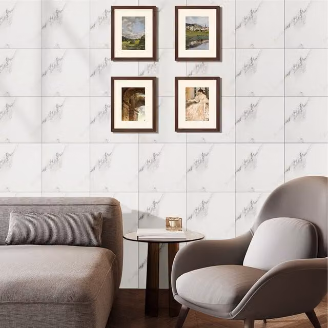 Livingandhome Set of 10 Calacatta White Marble PVC Adhesive Wall Stickers