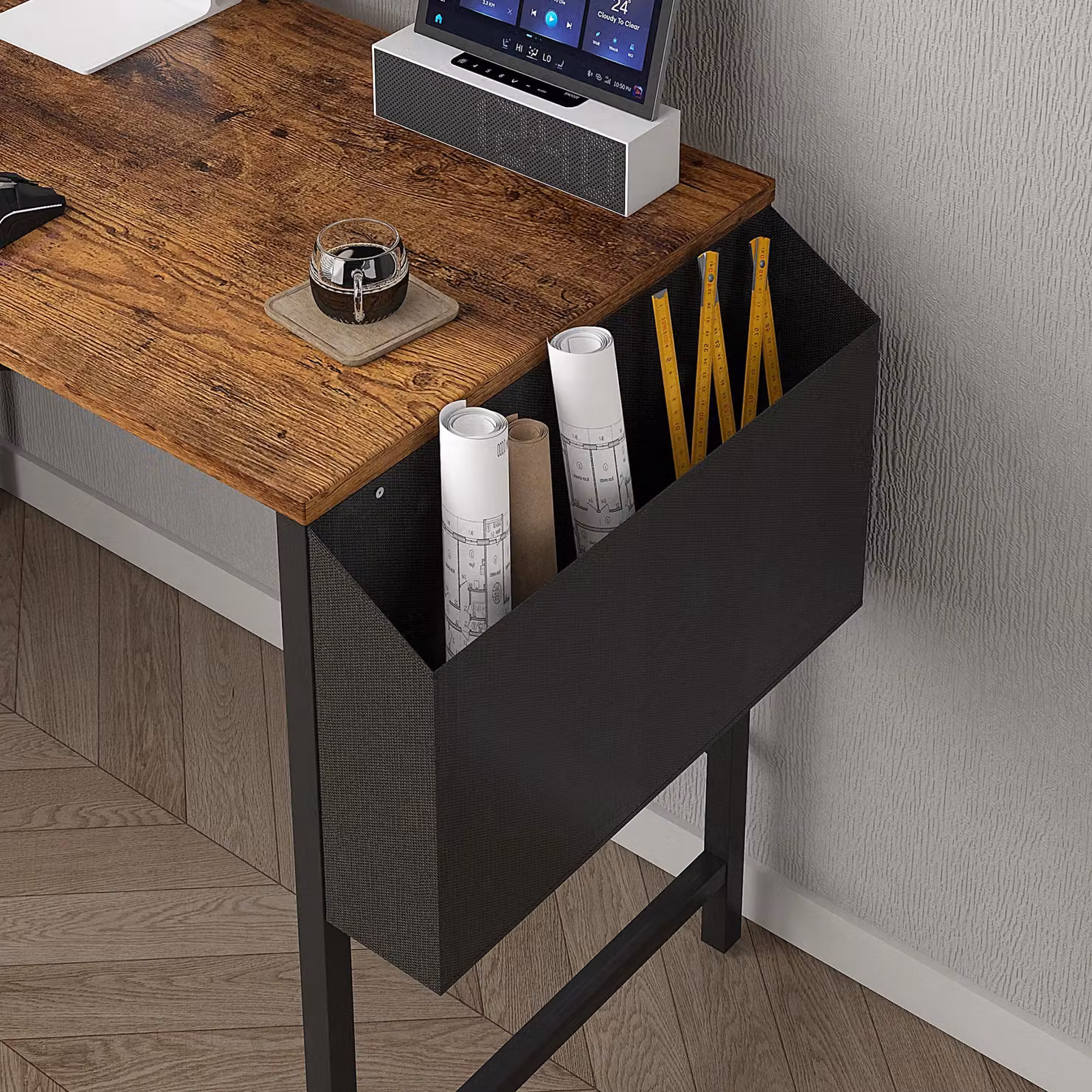 MCC Direct L Shaped Corner Computer Desk with Bookshelf in Brown, 120cm – 3