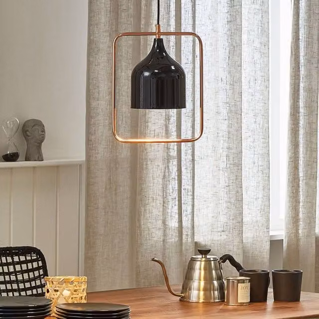 Wyld and Coco Black Iron and Copper Industrial Rectangular Pendant Light