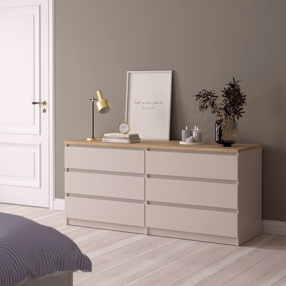 Furniture To Go Naia Wide Chest of 6 Drawers (3+3) in Beige – 2