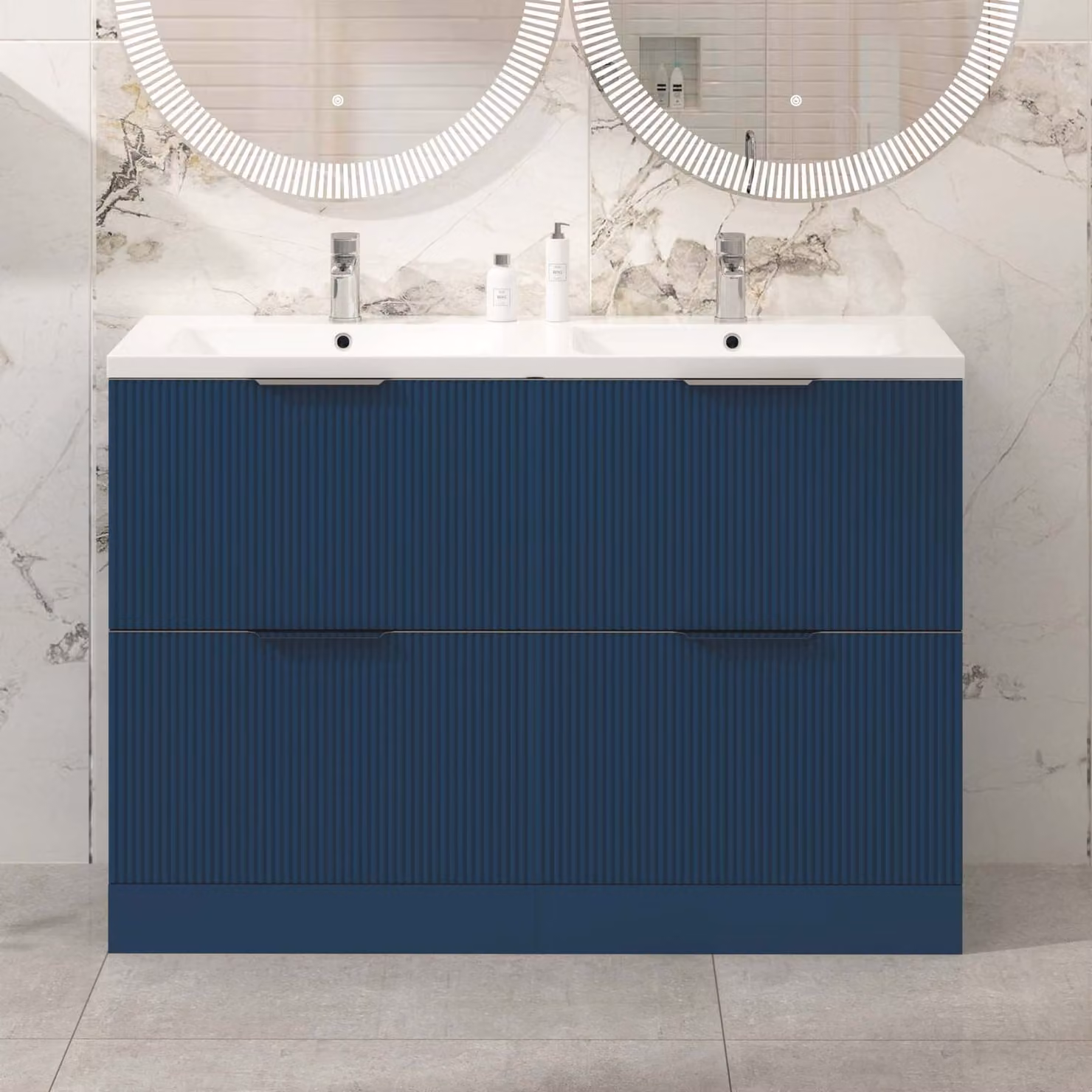 Royal Bathrooms Evora 1200mm Midnight Blue Fluted Floor Standing 4 Drawer Vanity Unit with Ceramic Basin