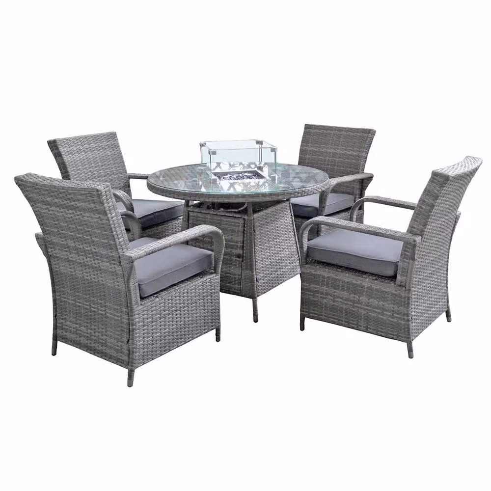 Oseasons Windsor 4 Seat Rattan Firepit Dining Set in Mixed Grey – 2