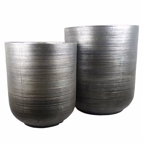 Leaf Rustic Grey Round Large Planter in Fibreglass, W/D/H: 39 x 39 x 33 cm – 3