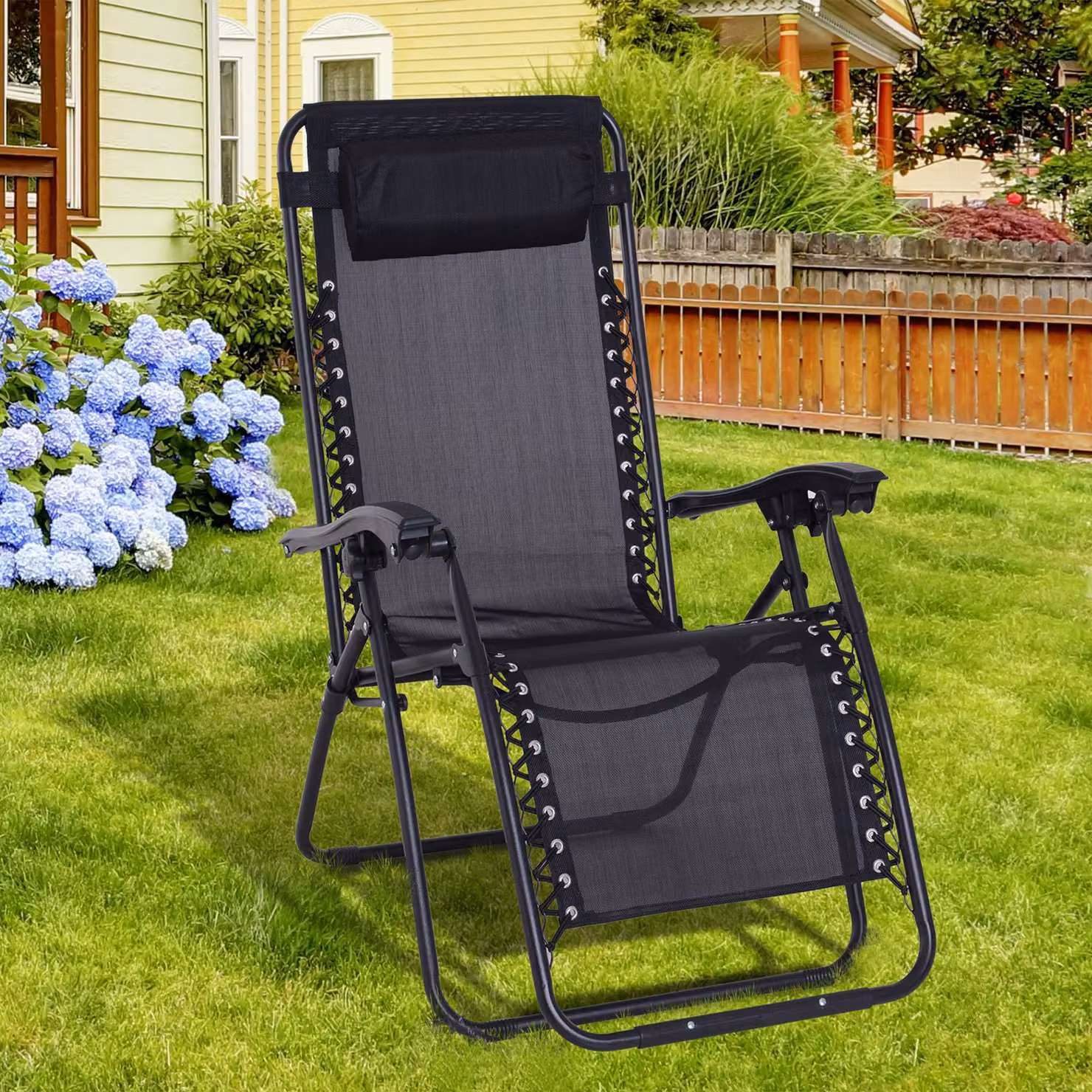 Outsunny Zero Gravity Reclining Sun Lounger with Adjustable Headrest and Armrests, Black – 2