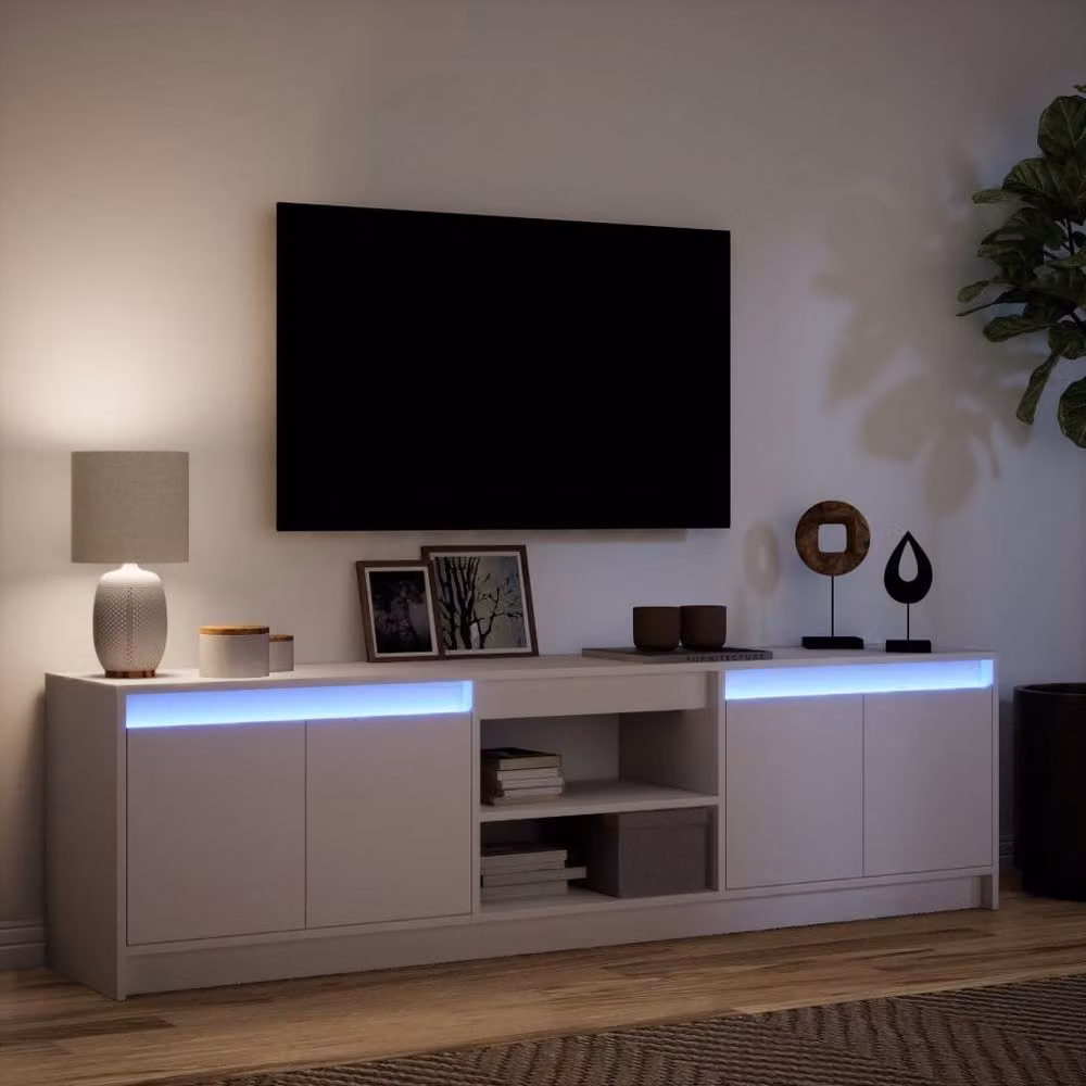 Berkfield Home Modern White LED TV Cabinet in Engineered Wood, W/D/H: 180 x 34 x 50 cm – 3