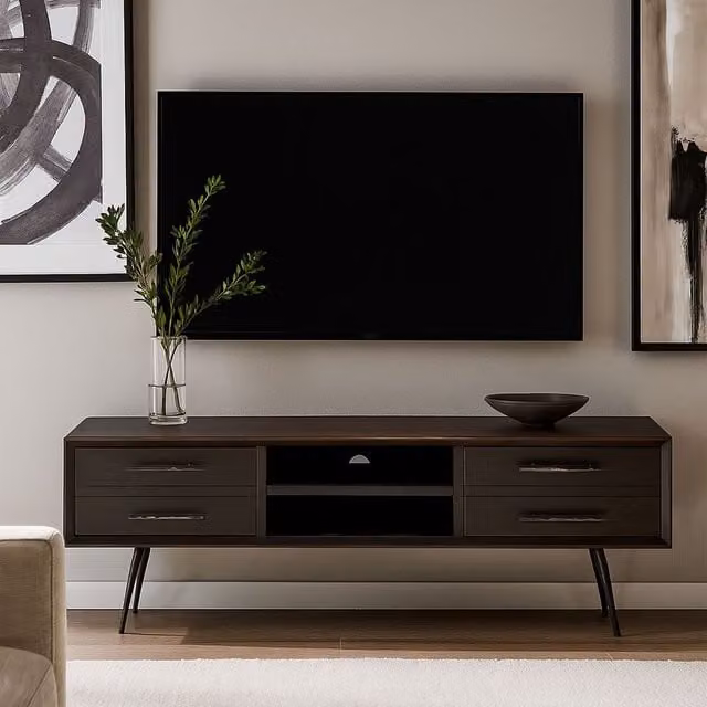 Orsina Industrial Brown and Black Solid Pine Wood Media Unit with Metal Accents – 2