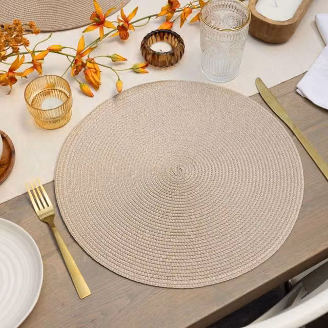 D-C-Fix Wipe Clean Woven Round Placemats in Hazel Beige