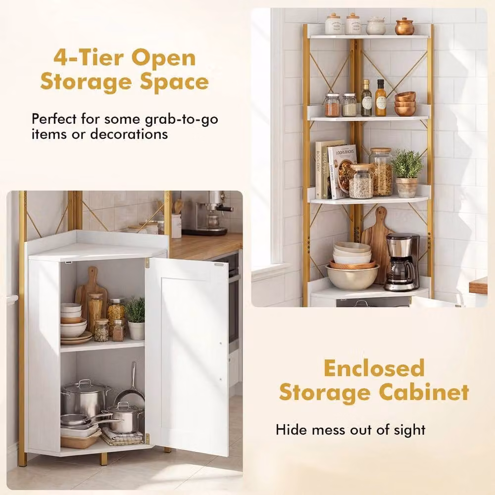 FORGEVIO Modern 6-Tier Corner Storage Shelf and Display Rack in White Metal – 2