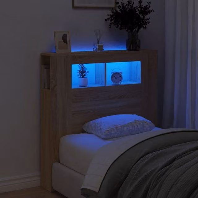 Berkfield Home Sonoma Oak LED Headboard in Brown, W/D/H: 100 x 18.5 x 103.5 cm – 1