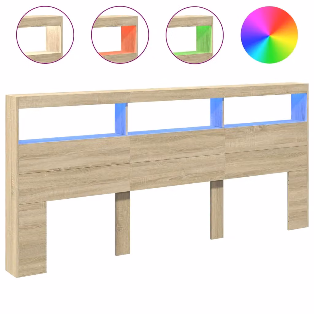Berkfield Home Modern Headboard Cabinet with LED in Sonoma Oak Brown, W/D/H: 220 x 17 x 102 cm – 2