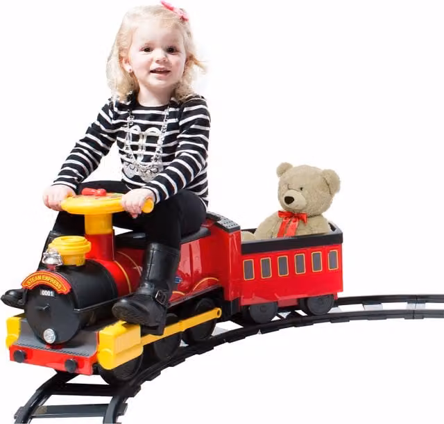 Rollplay Electric Ride-On Steam Train with Battery in Red, Yellow and Black