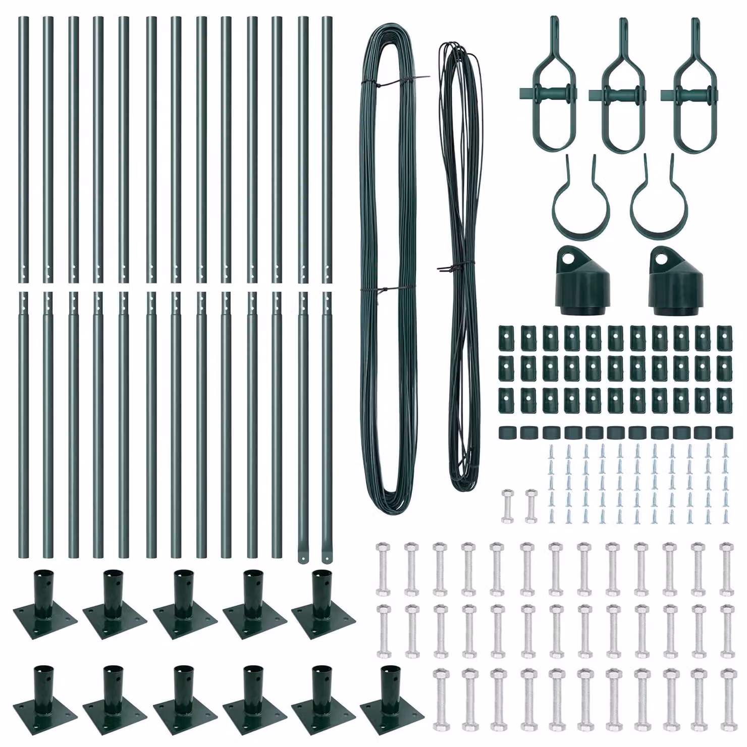 Berkfield Home Set of 26 Green Galvanised Steel Round Bolt Down Fence Posts with Base Plates – 4