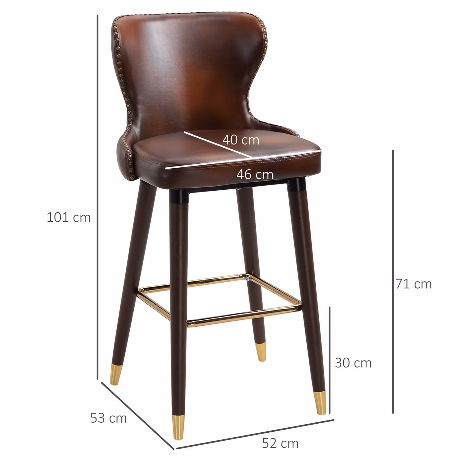 HOMCOM Set of 2 Vintage PU Leather Counter-Height Bar Stools in Brown – 3