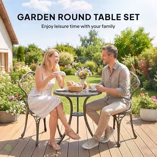 Outsunny 3 Piece Aluminium Bistro Set Garden Coffee Table and Chairs in Brown, W/D: 60 x 60 cm – 4
