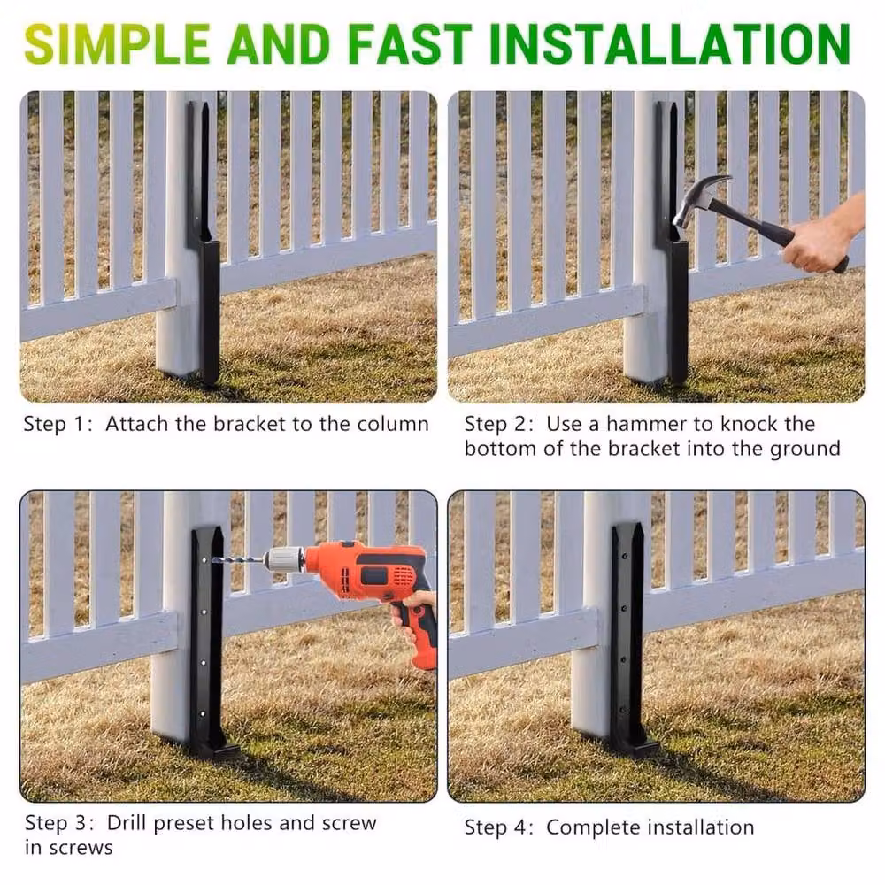 NESTLUNE Steel Fence Post Anchor Repair Kit in Black, H: 120 cm, W: 300 cm – 5