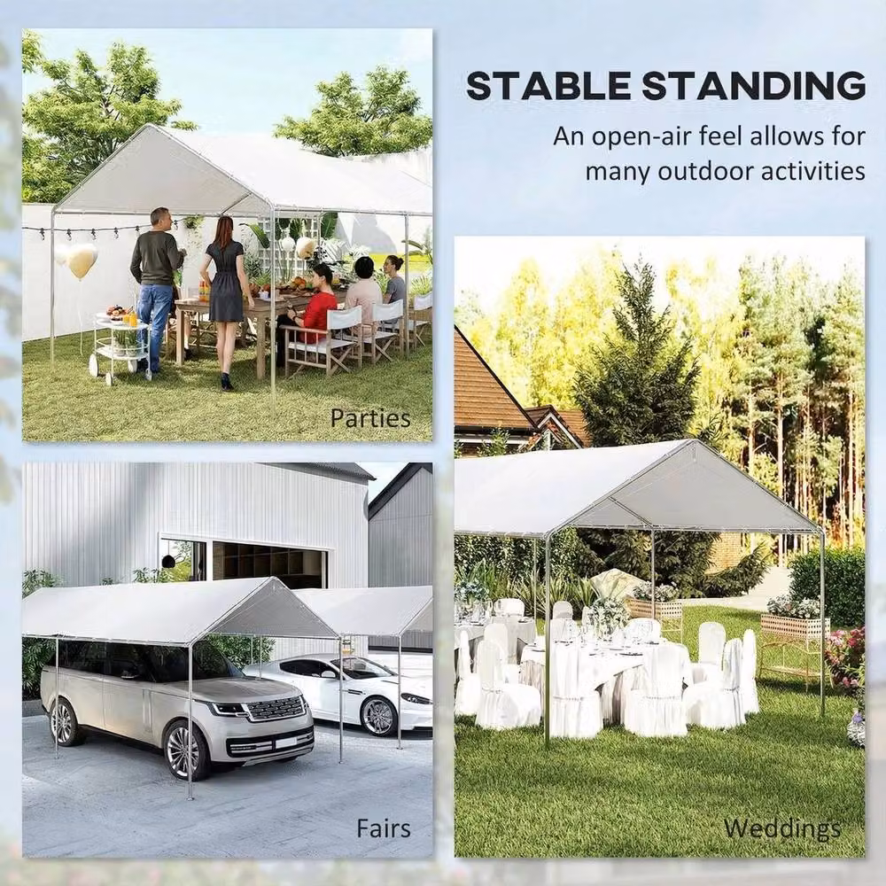 SPETLEK Heavy Duty Gable Carport Garage Car Shelter, White, W: 6 m, D: 3 m – 5