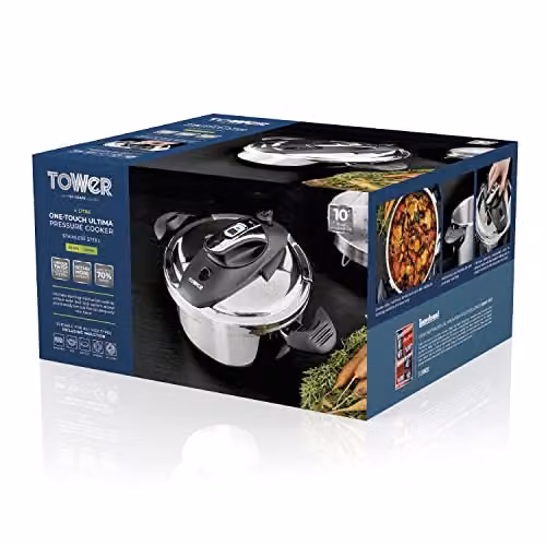 Tower T920002 Pressure Cooker with Timer in Silver Stainless Steel – 7