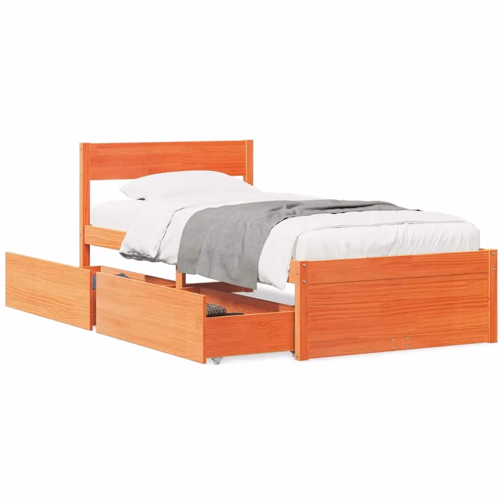 Berkfield Home Solid Wood Pine Bed Frame in Waxed Brown, W/D/H: 100 x 200 cm – 2