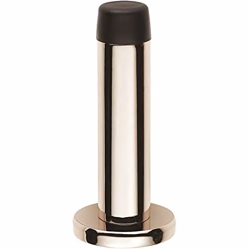 Loops Wall Mounted Rubber Tipped Cylinder Doorstop with Rose in Polished Nickel, 7.1 cm – 1