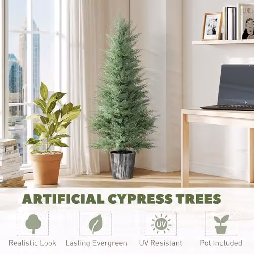 HOMCOM Set of 2 Green UV Resistant Artificial Cypress Trees, Height: 135 cm – 3