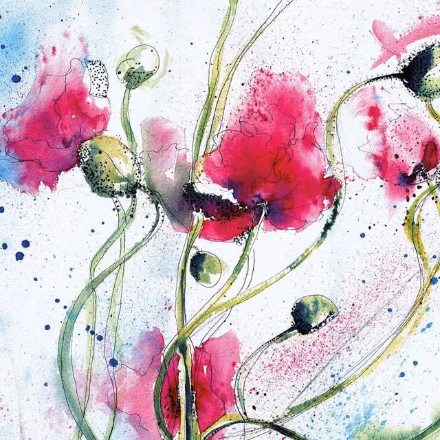 Poppies Watercolour Floral Wall Mural in Pink