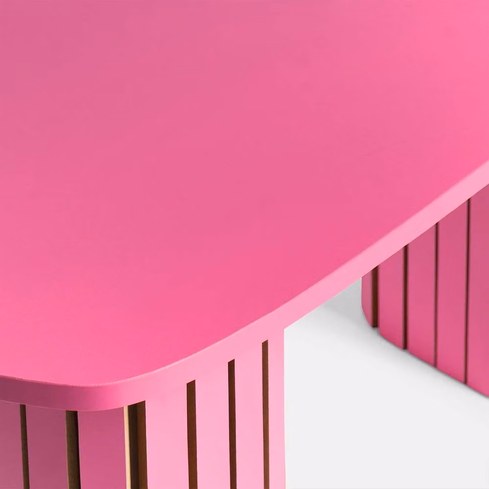 OHS Madison Ribbed Oval Coffee Table and Side Table in Bright Pink – 4