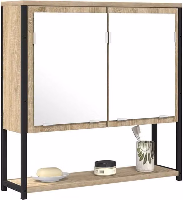 Berkfield Home Elegant Bathroom Mirror Cabinet in Sonoma Oak, W: 60 cm, H: 60 cm, D: 16 cm – 1
