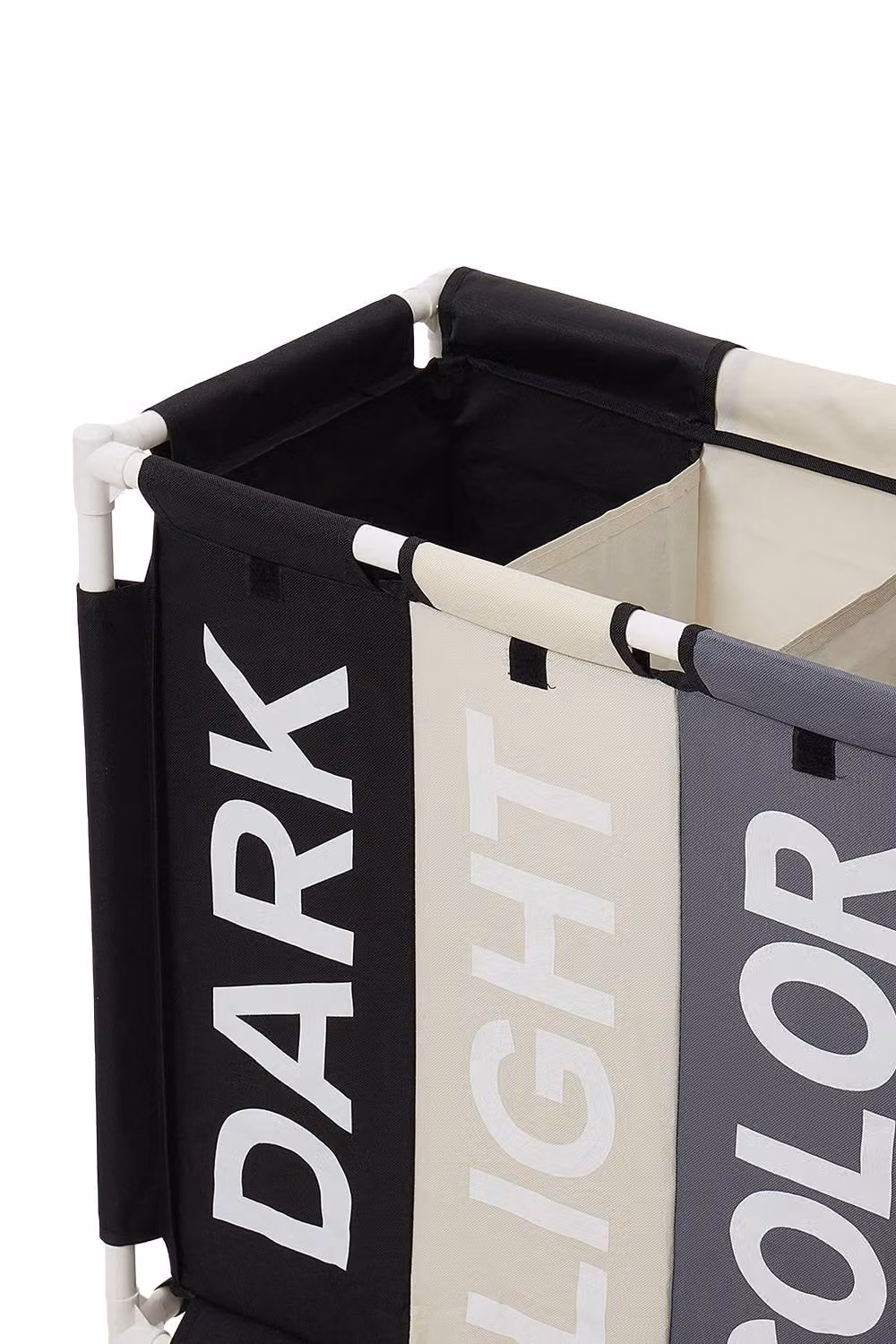 Garden Sanctuary 110L 3-Section Fabric Laundry Basket with Lid and Wheels in Black – 4